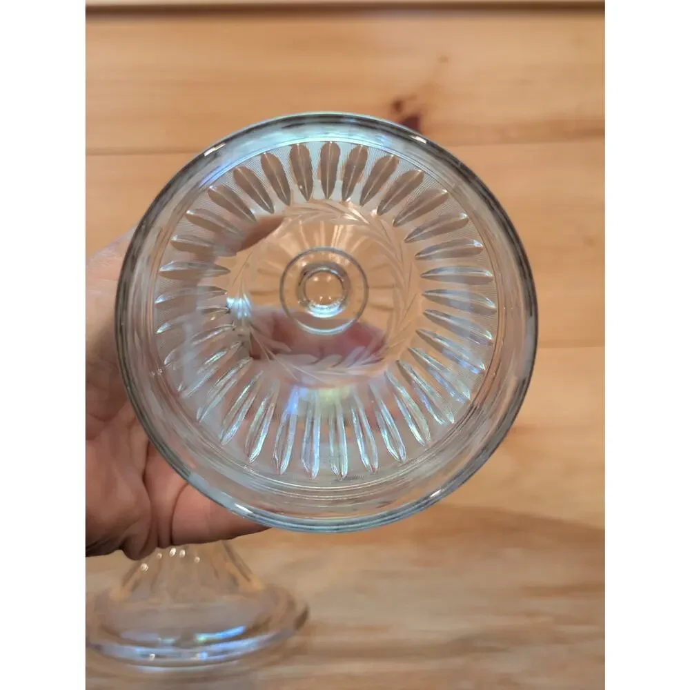 Vintage Etched Glass Covered Candy Dish Pedestal Apothecary Jar with Lid 10